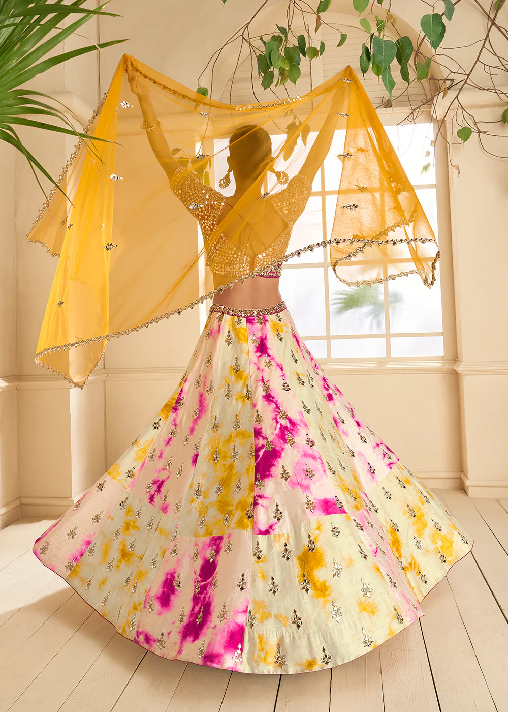 Pink Multicolor Silk Embroidered Wedding Lehenga Set - Image 3