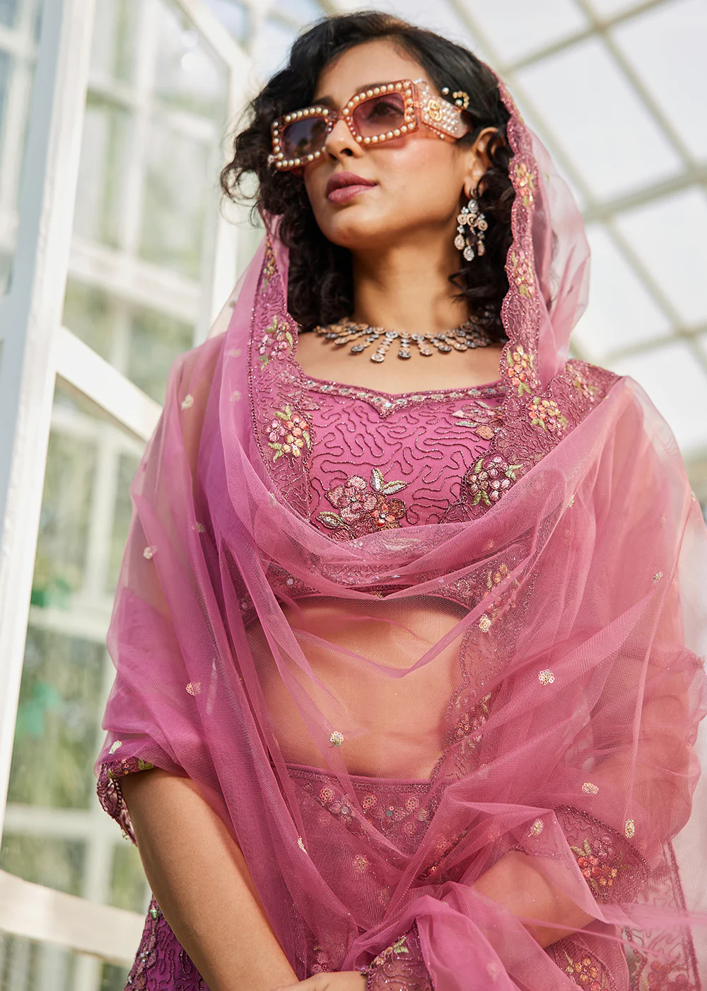 Pink Net Embroidered Wedding Style Lehenga Choli - Image 2