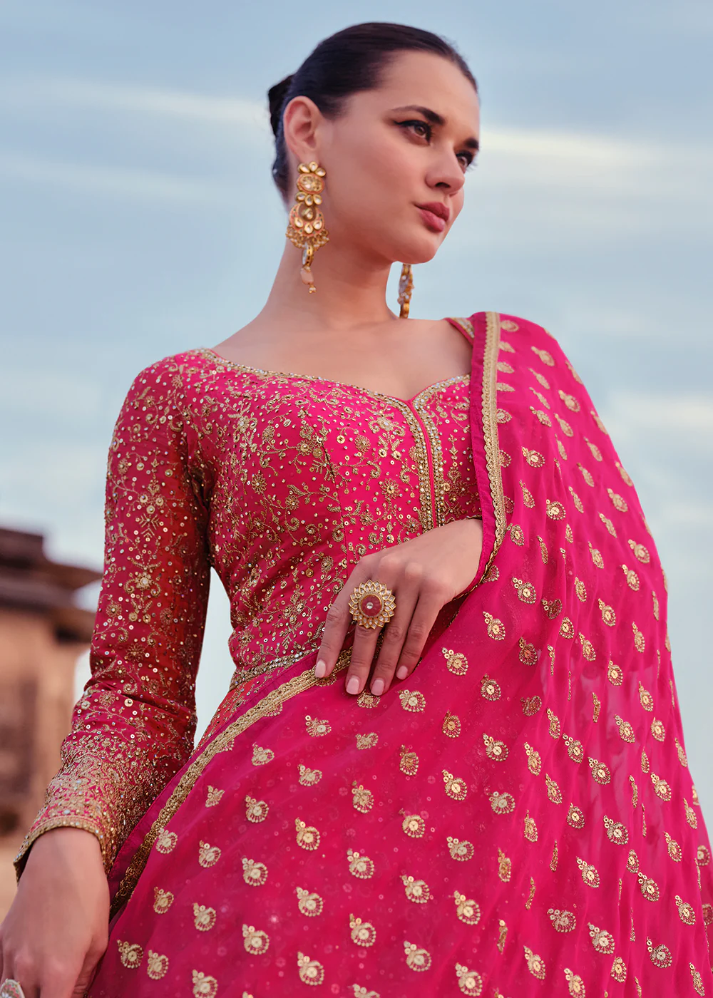 Pink & Orange Heavy Georgette Floor Length Anarkali Gown - Image 2