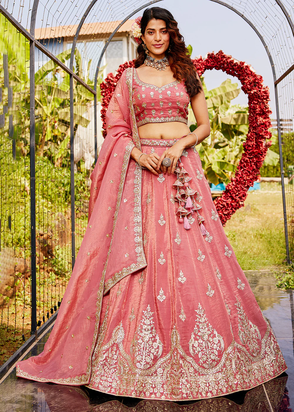 Pink Organza Fabric Embroidered Designer Lehenga Choli