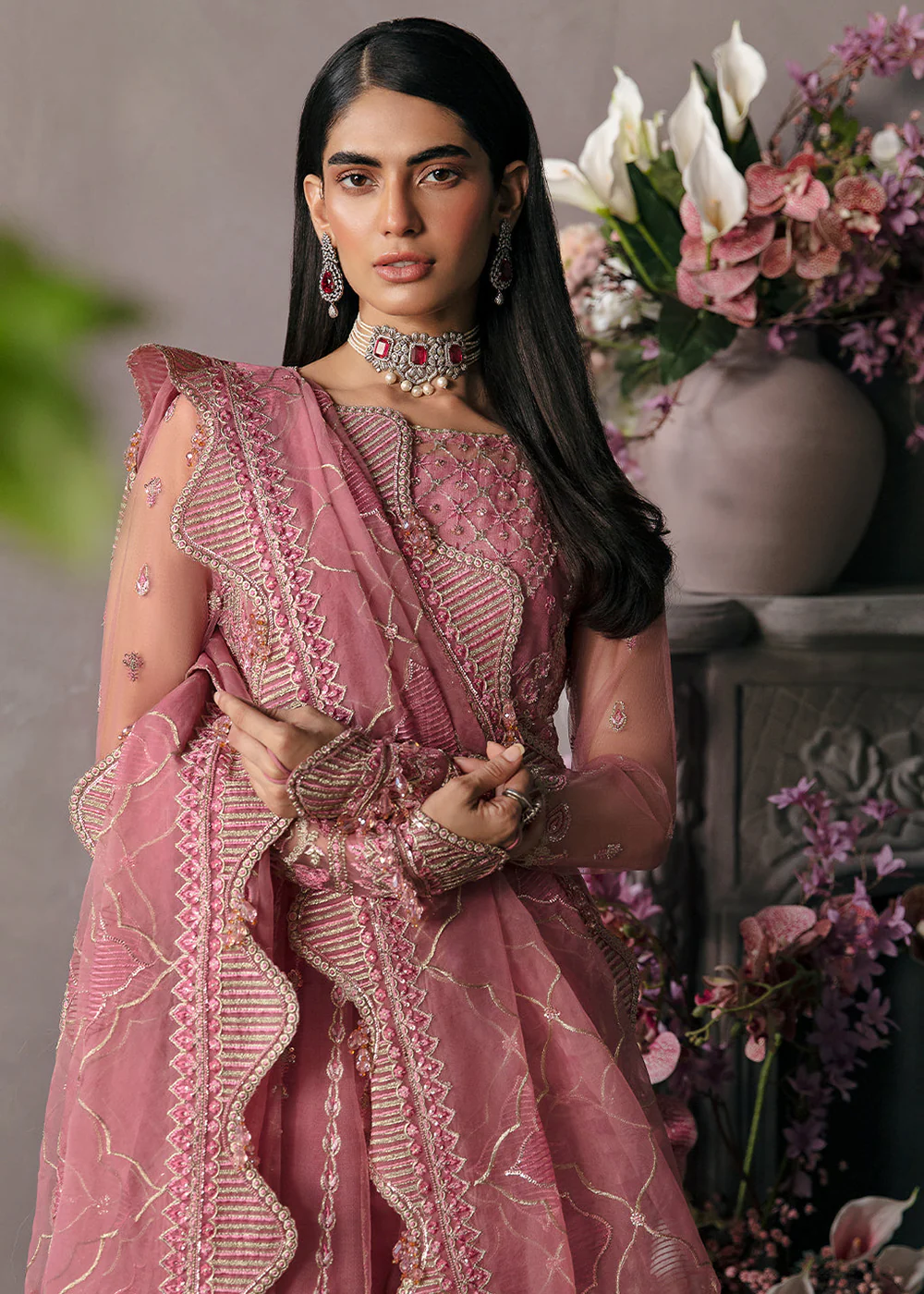 Pink Pakistani Lehenga - Afrozeh La Fuchsia Formals '23 - SALMON - Image 2
