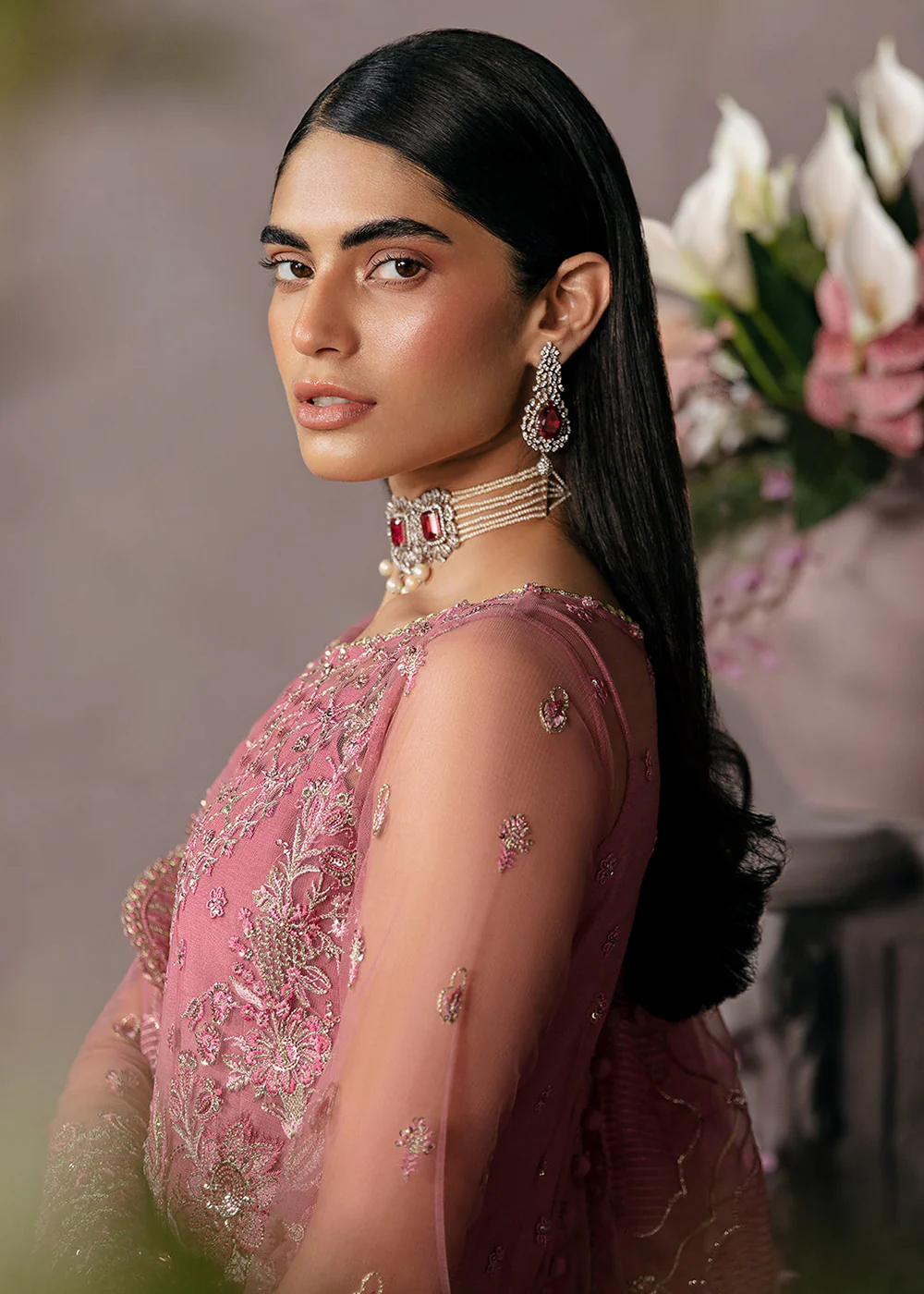 Pink Pakistani Lehenga - Afrozeh La Fuchsia Formals '23 - SALMON - Image 6