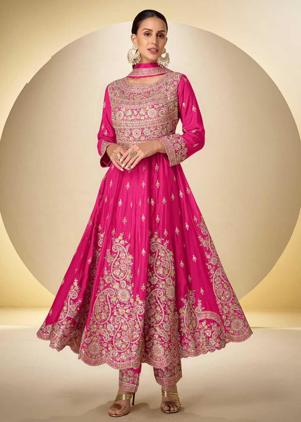 Pink Pant Style Festive Style Anarkali Suit