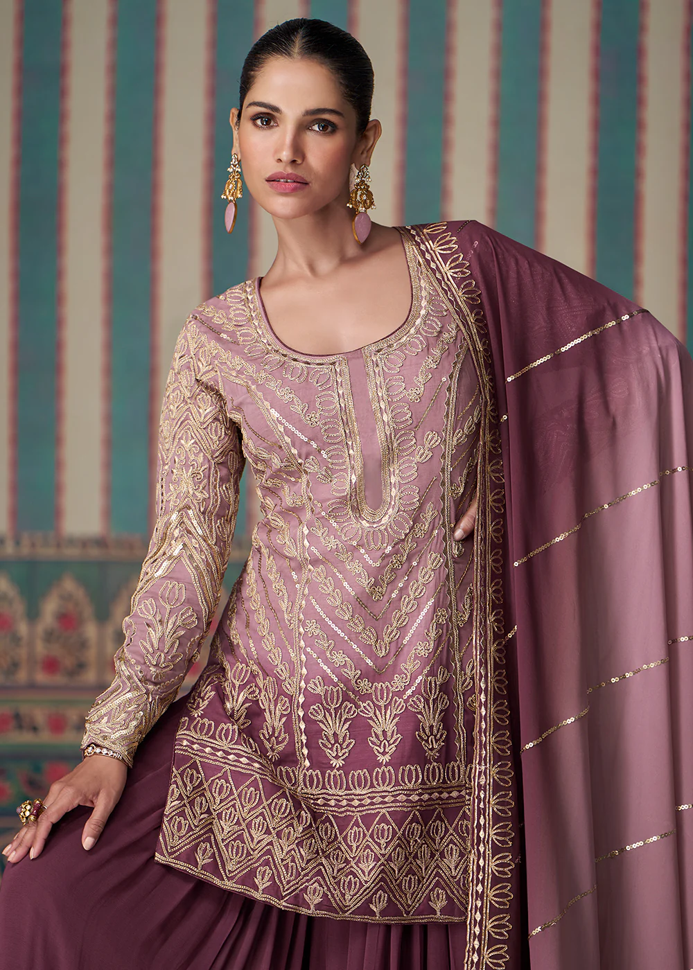 Pink & Peach Embroidered Wedding Wear Sharara Suit - Image 2