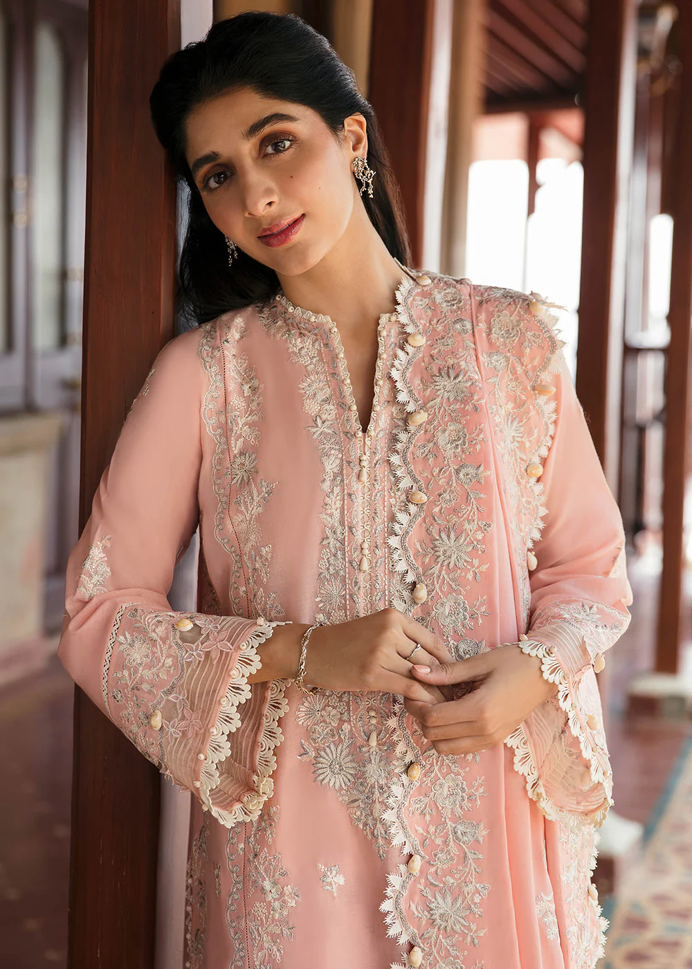 Pink Peach Luxury Lawn Suit | Zaha | Festive Lawn '23 | ELA - ZF23-06 - Image 2