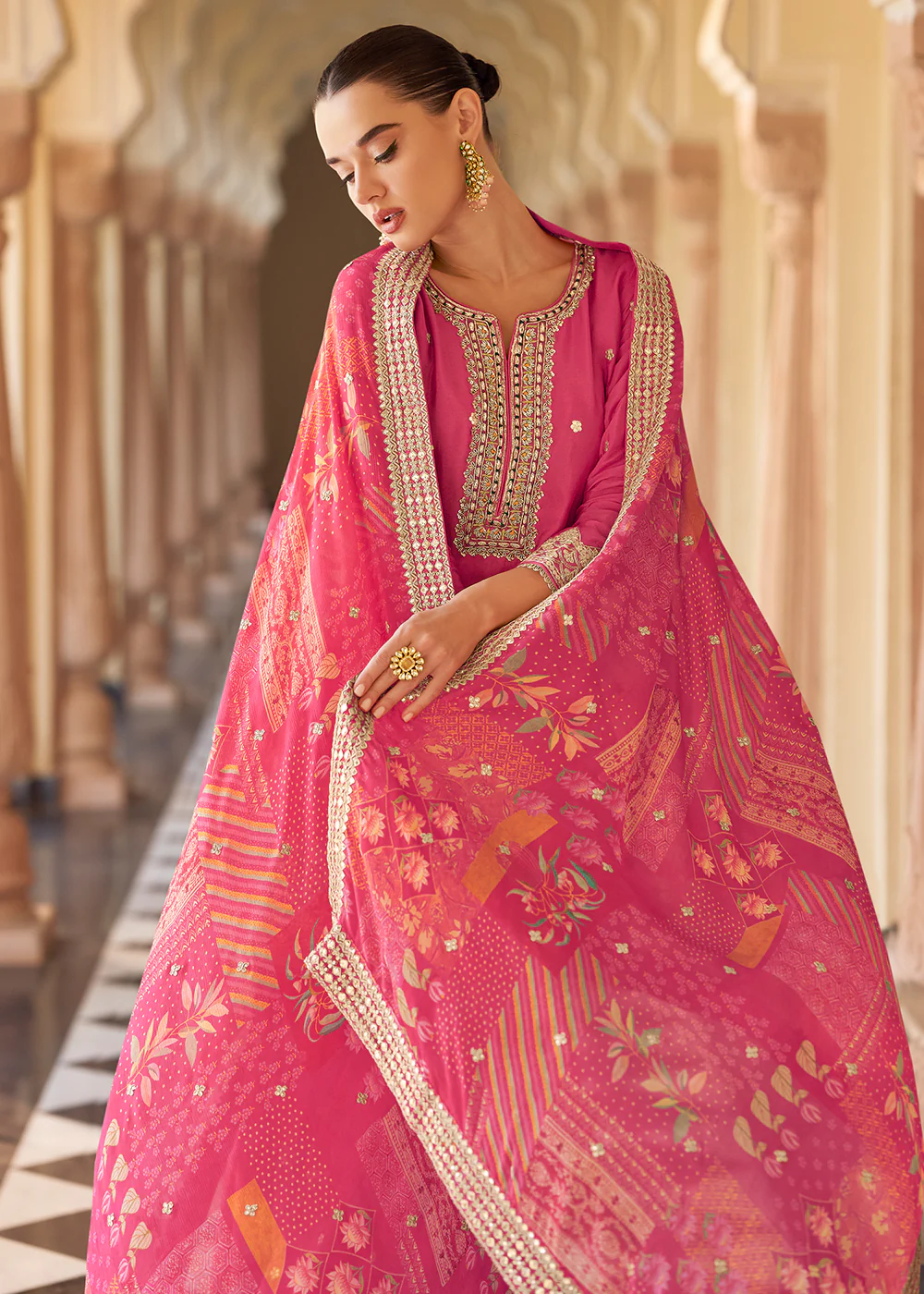 Pink Premium Chinnon Silk Festive Wear Gharara Suit - Image 2