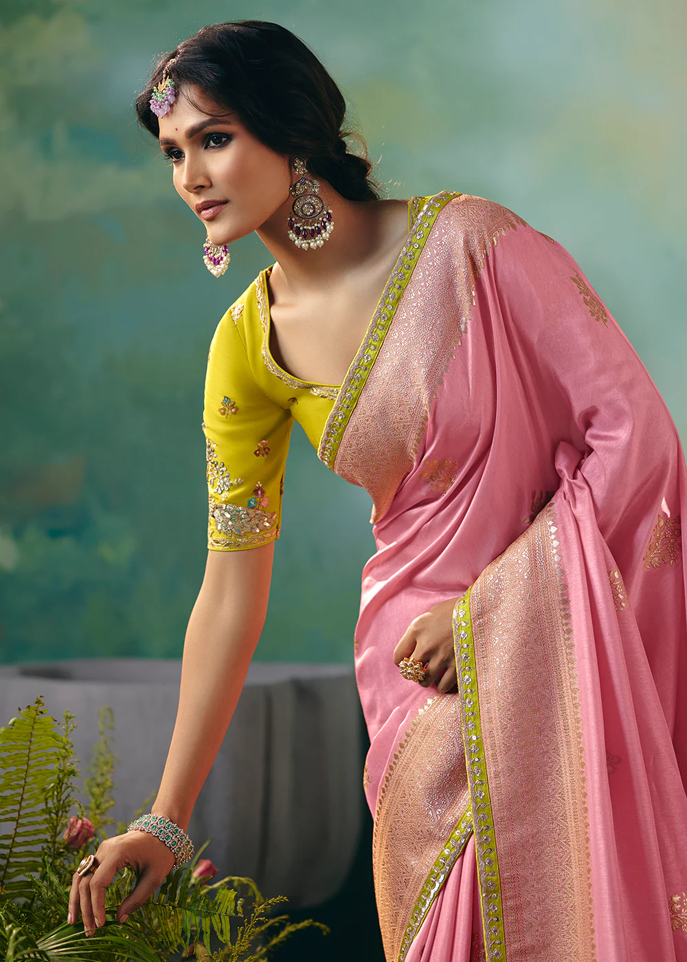 Pink Premium Dola Viscose Silk Wedding Wear Saree - Image 2