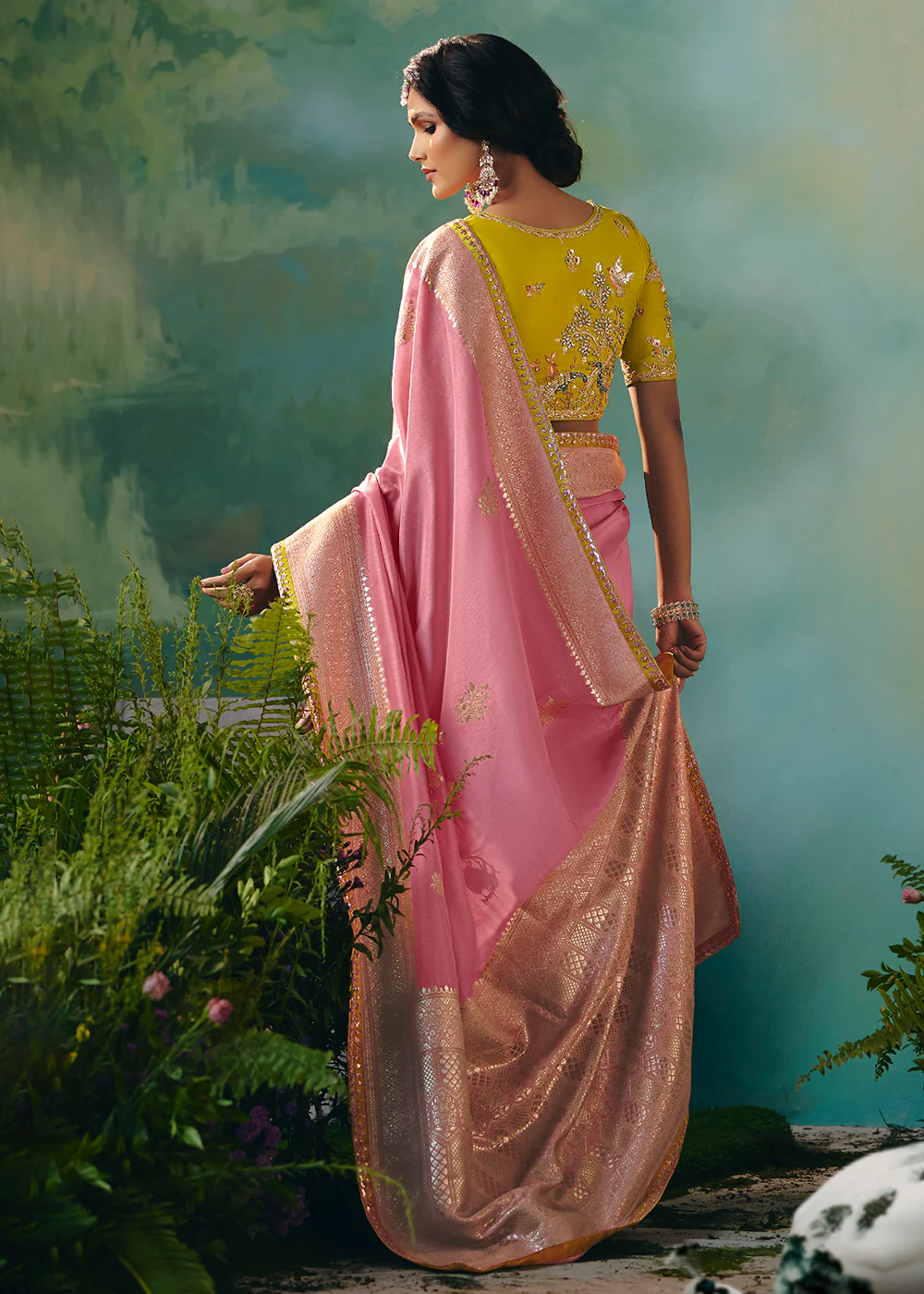 Pink Premium Dola Viscose Silk Wedding Wear Saree - Image 3