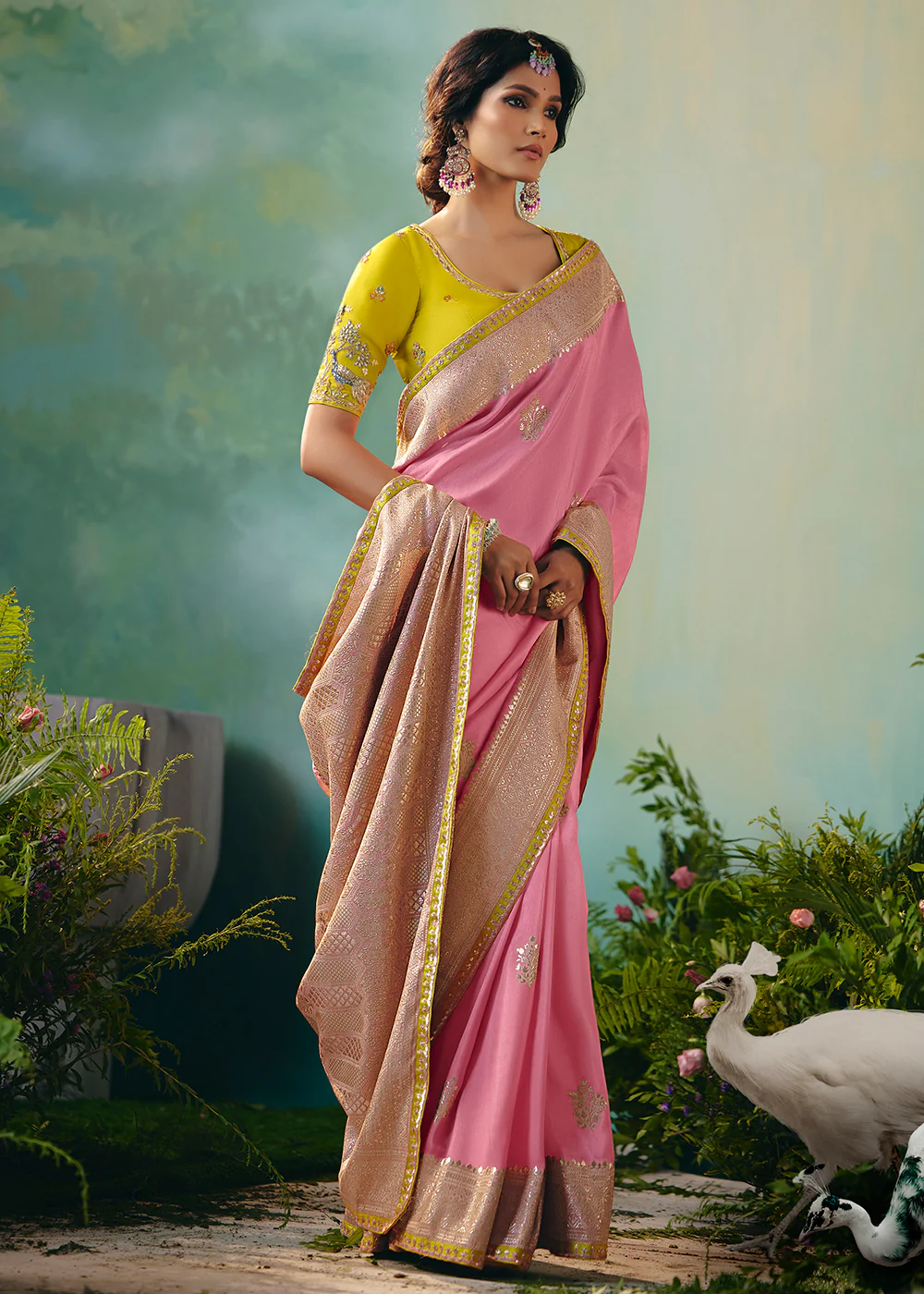 Pink Premium Dola Viscose Silk Wedding Wear Saree - Image 4