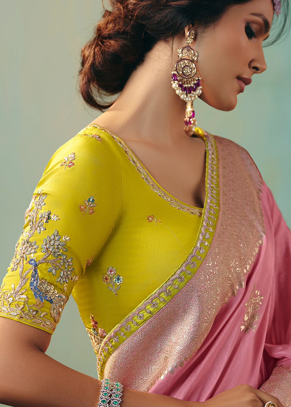 Pink Premium Dola Viscose Silk Wedding Wear Saree - Image 5