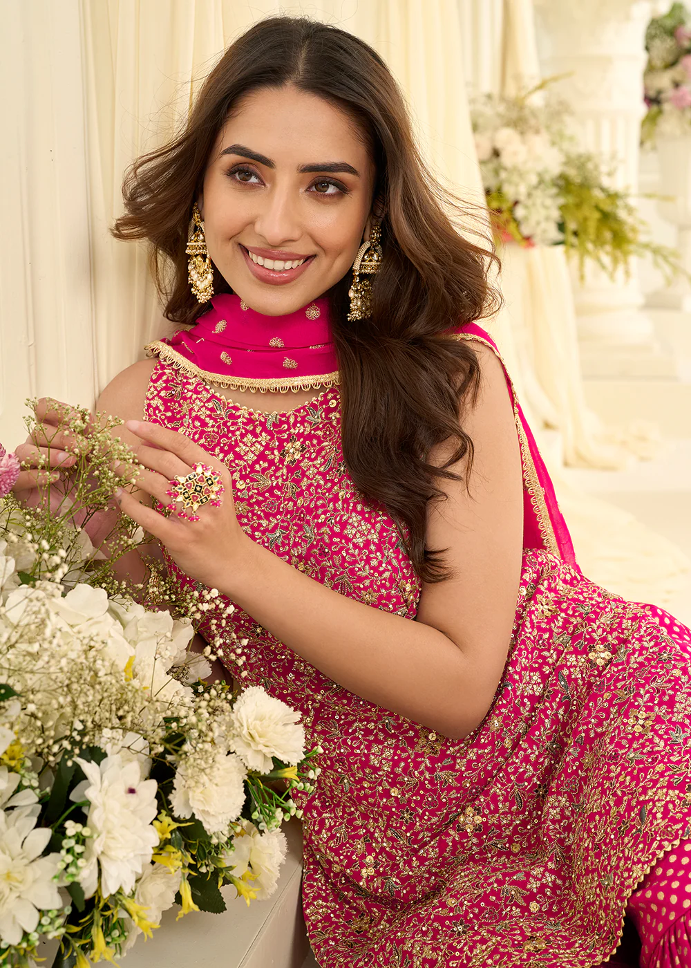 Pink Premium Georgette Swarovski Zarkan Gharara Suit - Image 4