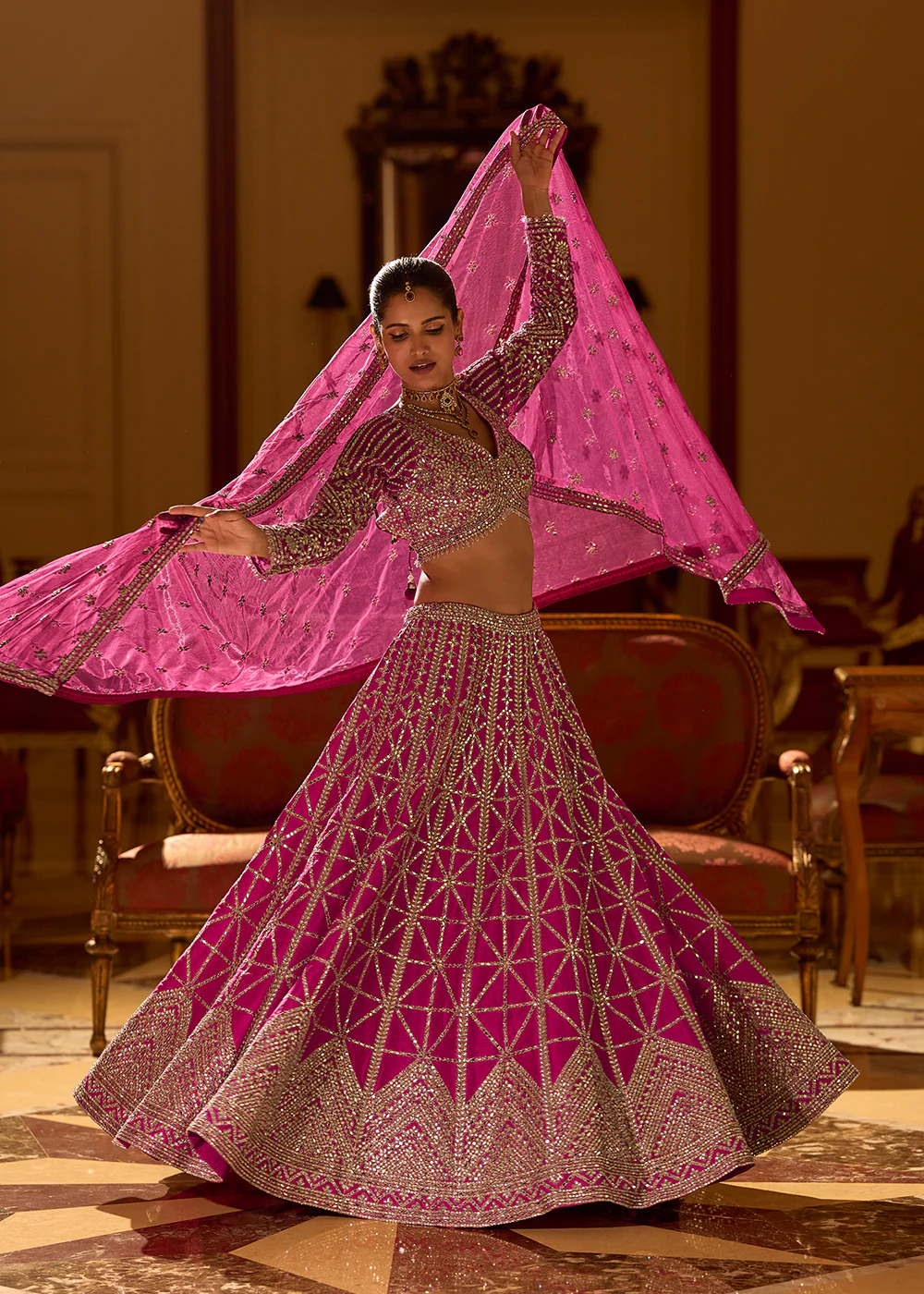 Pink Premium Silk & Embroidered Designer Lehenga Choli - Image 4