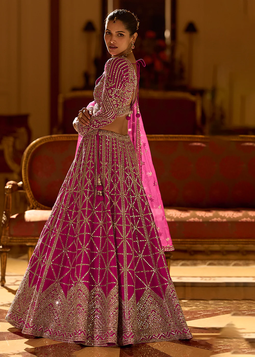 Pink Premium Silk & Embroidered Designer Lehenga Choli - Image 6