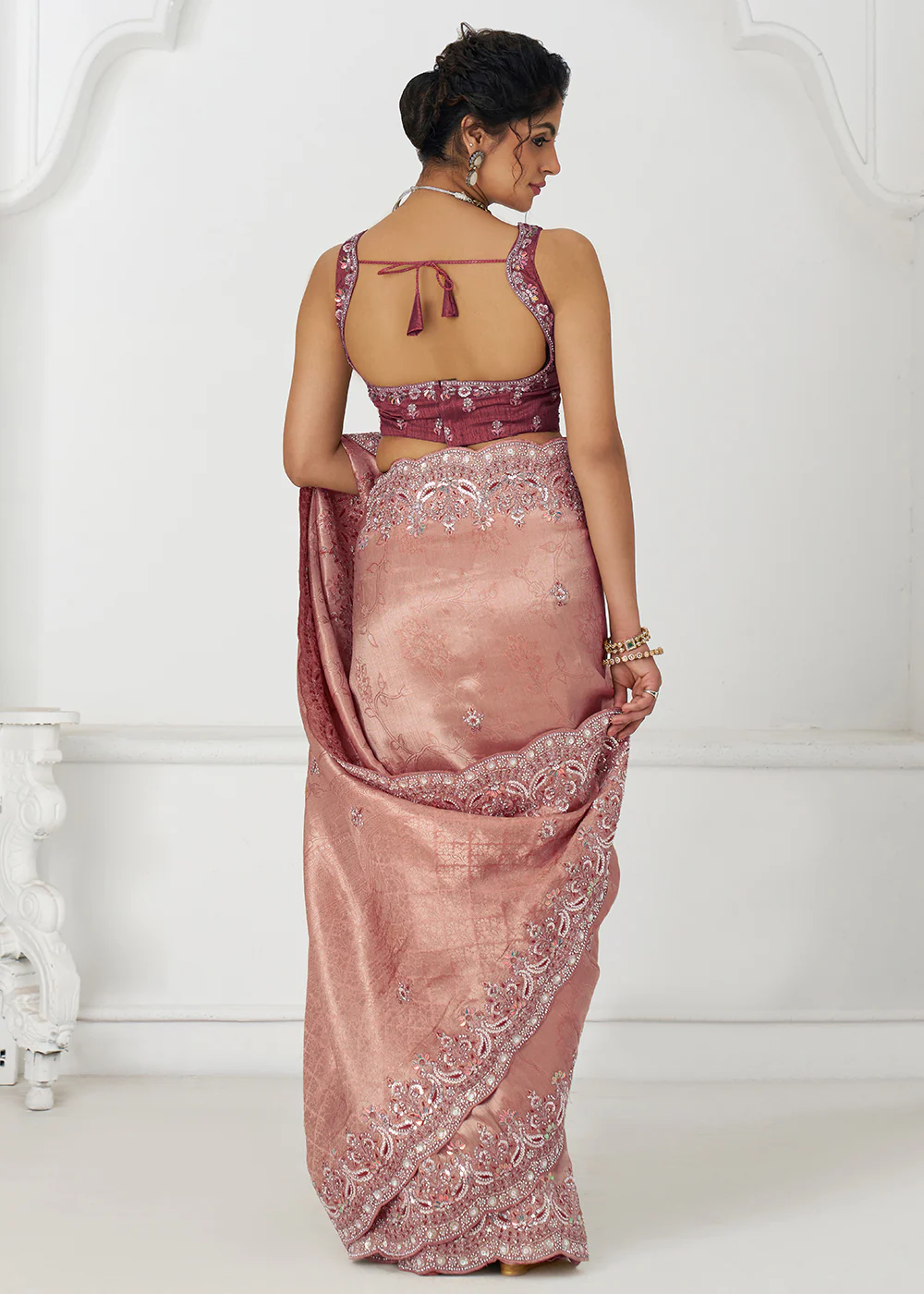 Pink Pure Dola Viscose Silk Wedding Wear Saree - Image 3