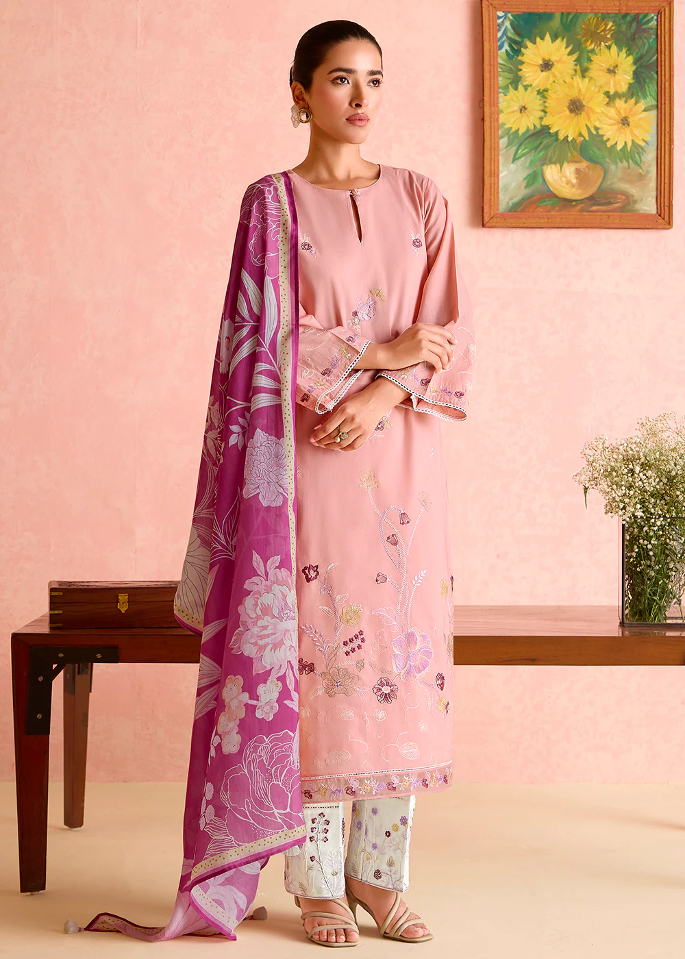 Pink Pure Lawn Resham Embroidered Festive Salwar Kameez