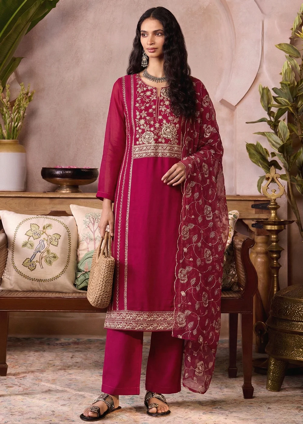 Pink Pure Organza Festive Style Salwar Kurta Set - Image 2