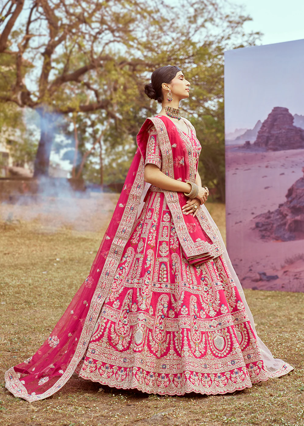 Pink Pure Silk Embroidered Wedding Wear Lehenga Choli - Image 6