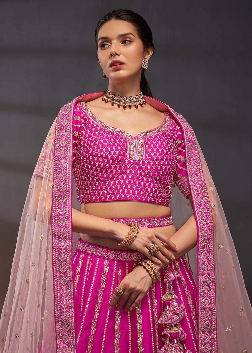 Pink Pure Silk Sabyasachi Style Bridal Lehenga Choli - Image 2
