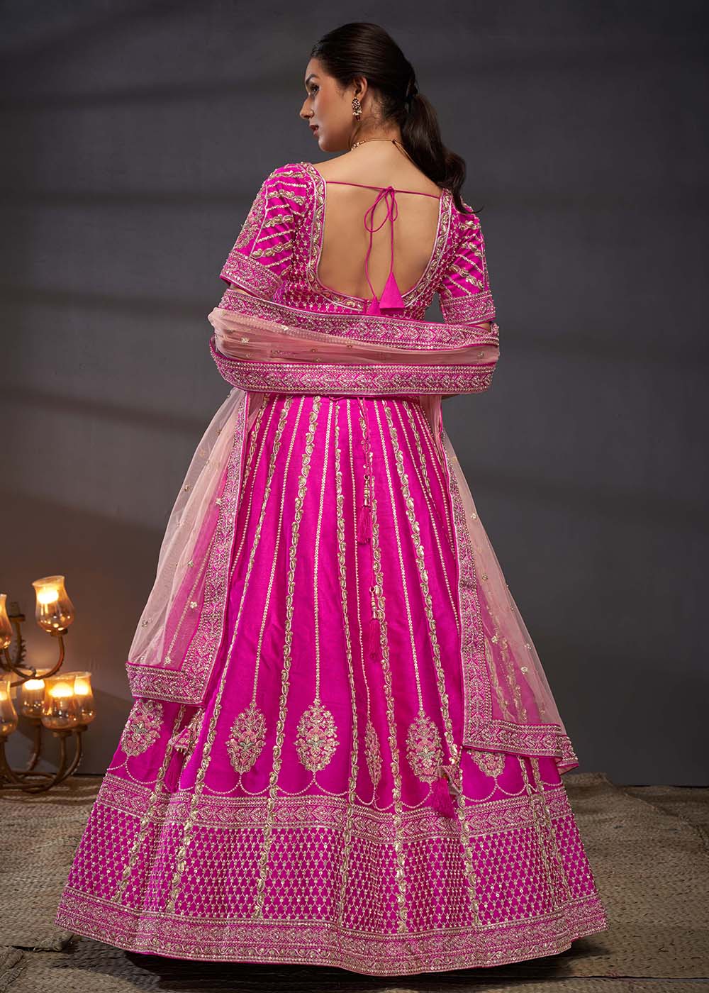 Pink Pure Silk Sabyasachi Style Bridal Lehenga Choli - Image 3
