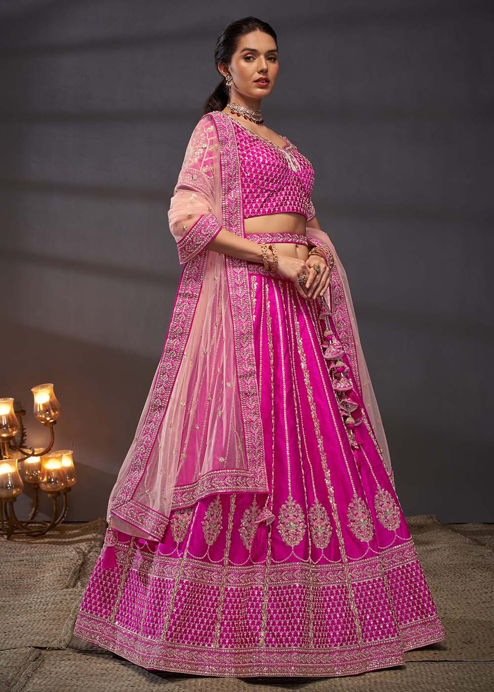 Pink Pure Silk Sabyasachi Style Bridal Lehenga Choli - Image 4