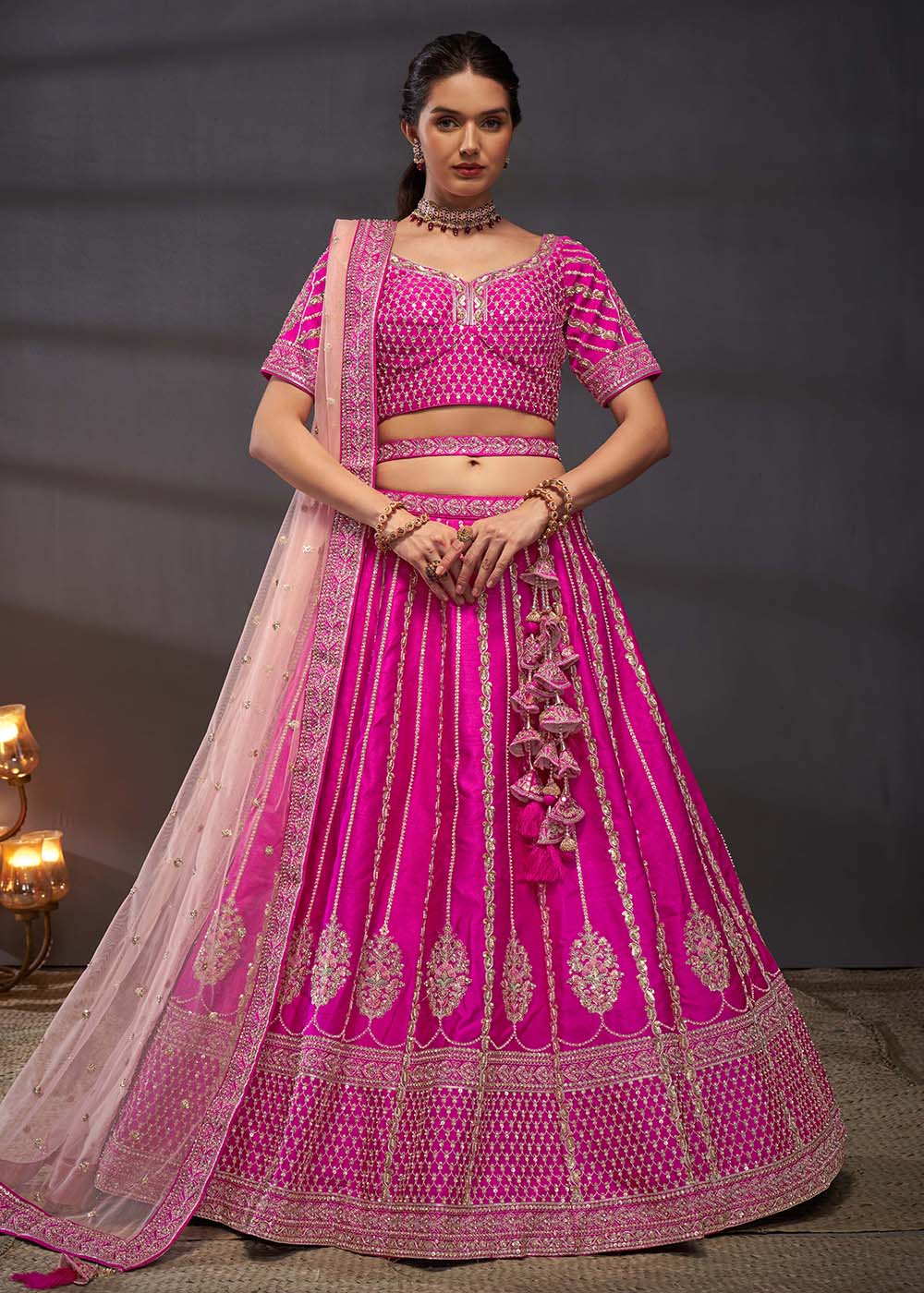 Pink Pure Silk Sabyasachi Style Bridal Lehenga Choli - Image 5