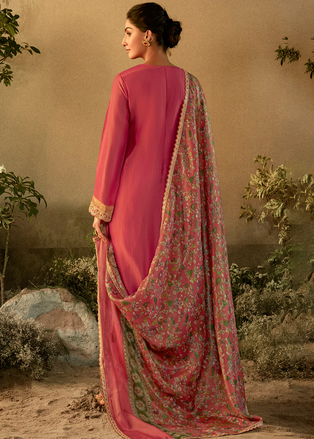 Pink Pure Zari Banarasi Tissue Festive Wear Salwar Suit - Image 3
