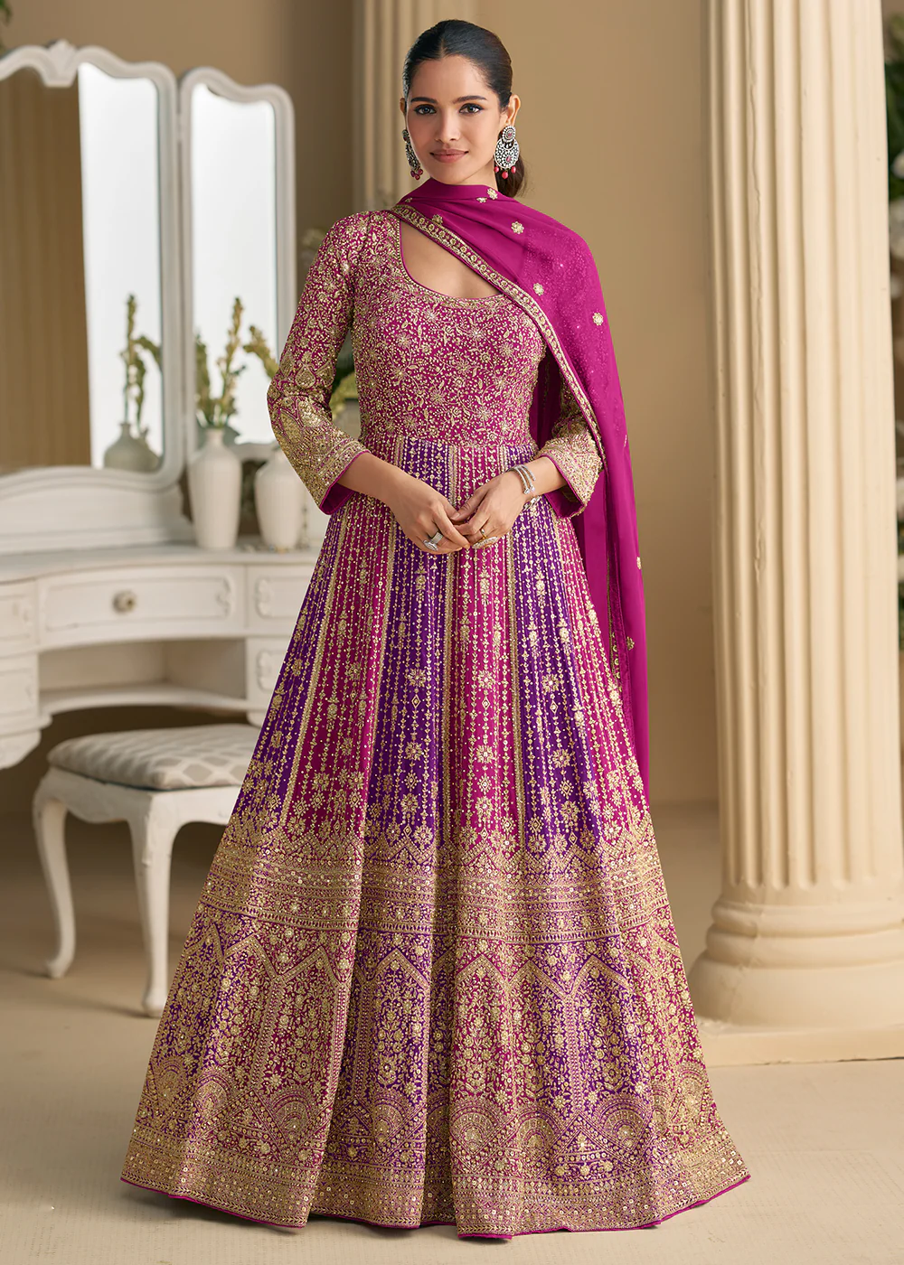 Pink & Purple Premium Georgette Festive Anarkali Gown