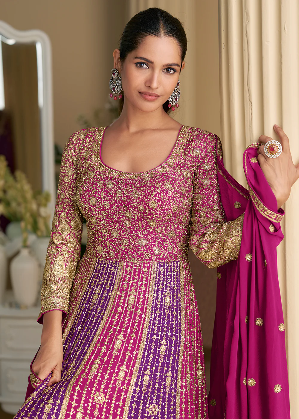 Pink & Purple Premium Georgette Festive Anarkali Gown - Image 2