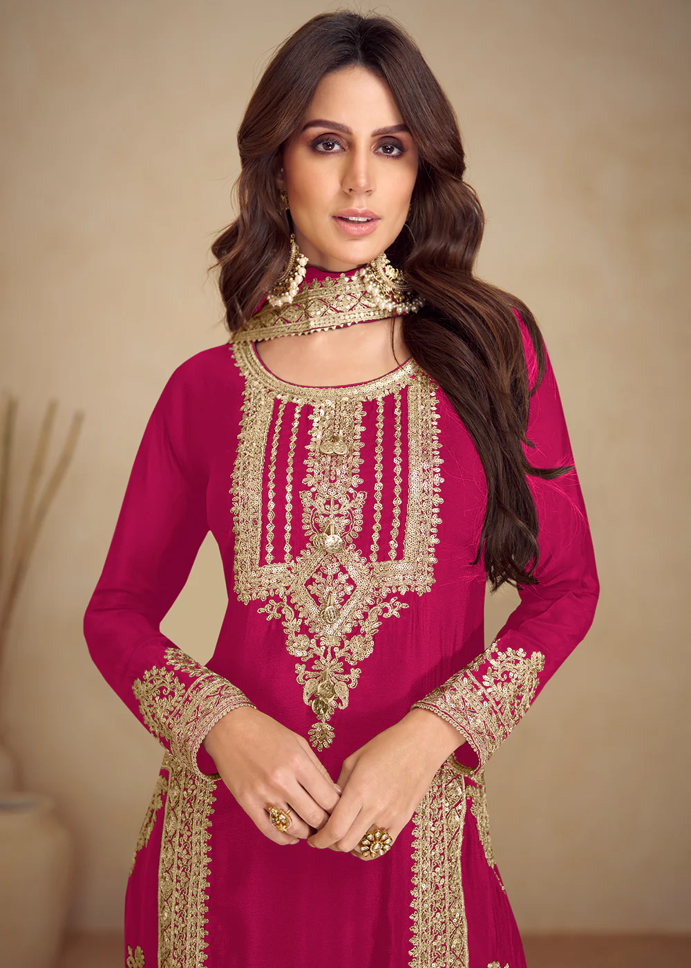 Pink Real Chinnon Silk Pant Style Festive Dress - Image 2