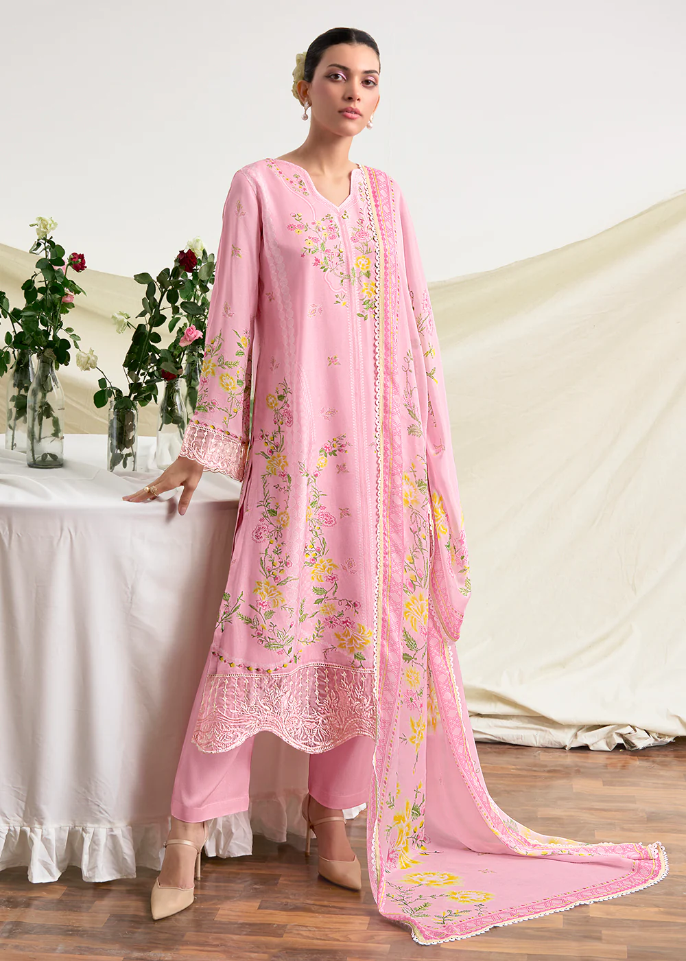Pink Resham Embroidery & Digital Printed Salwar Suit