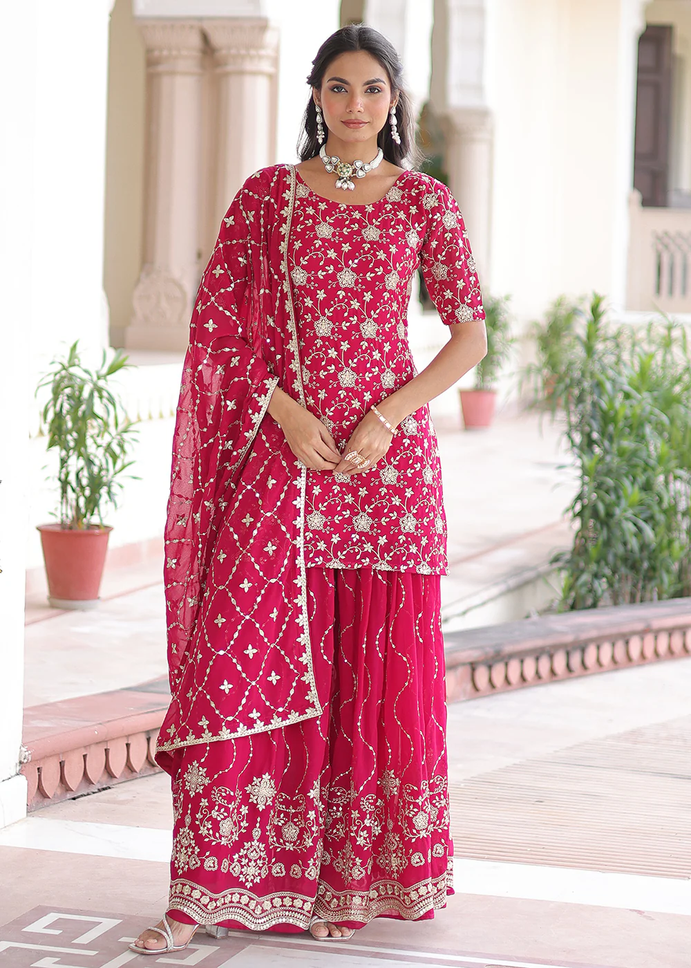 Pink Rich Sequins Embroidered Festive Salwar Suit