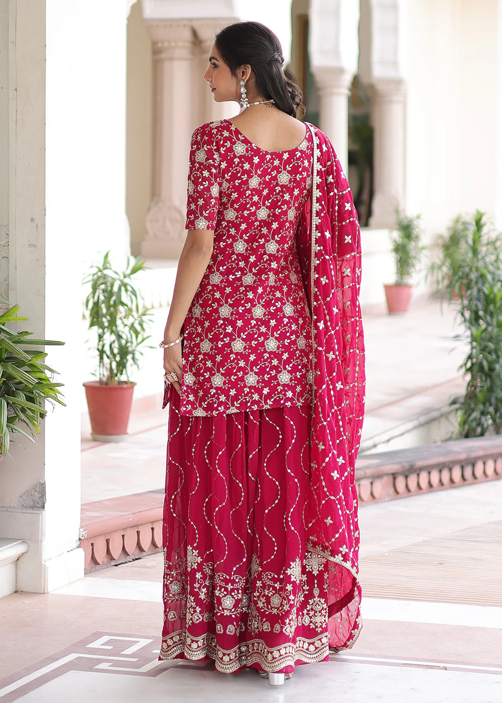 Pink Rich Sequins Embroidered Festive Salwar Suit - Image 3