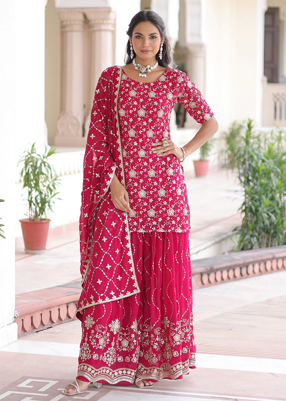 Pink Rich Sequins Embroidered Festive Salwar Suit - Image 6