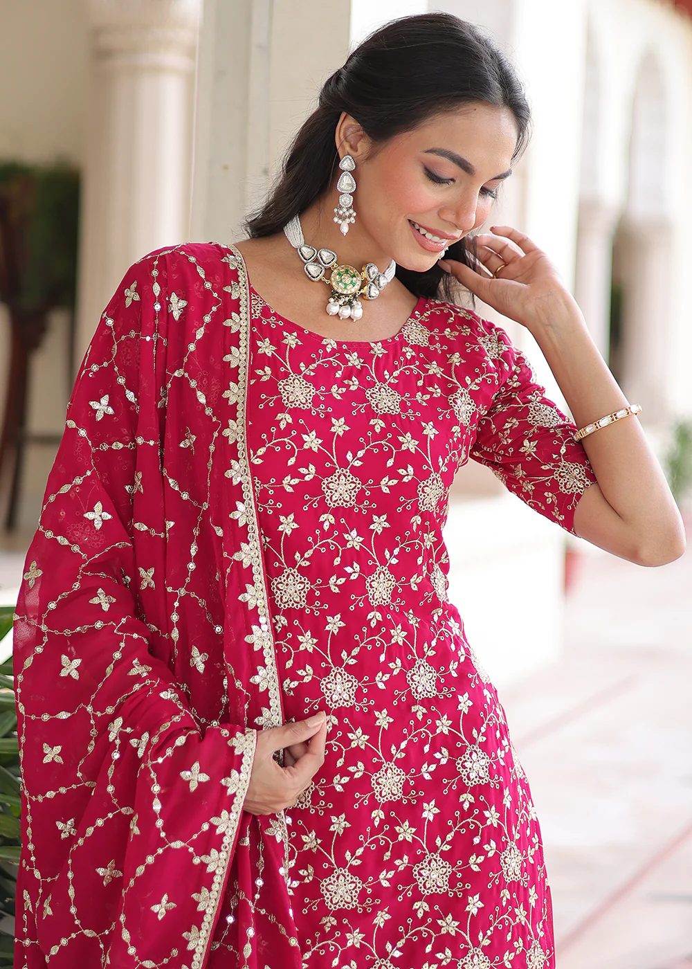 Pink Rich Sequins Embroidered Festive Salwar Suit - Image 8