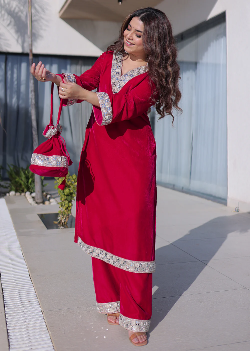 Pink Rich Zari & Mirror Work Festive Salwar Suit - Image 6