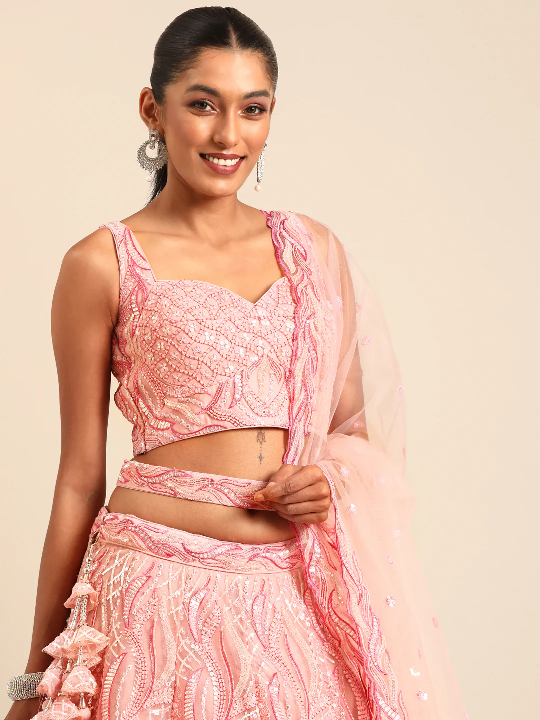 Pink Sequins & Zarkan Embroidered Reception Lehenga Choli - Image 2