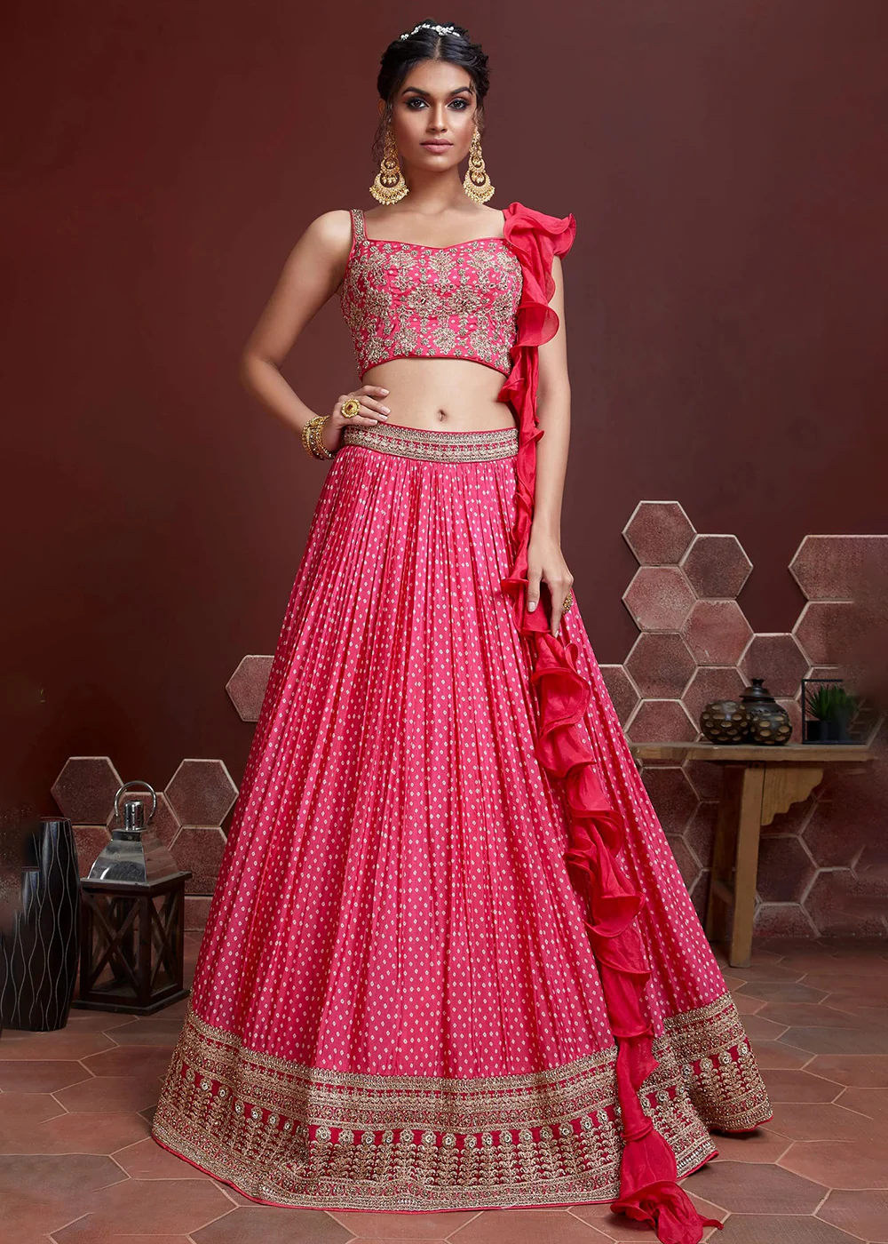 Pink Silk Embroidered Festive Party Wear Lehenga Choli