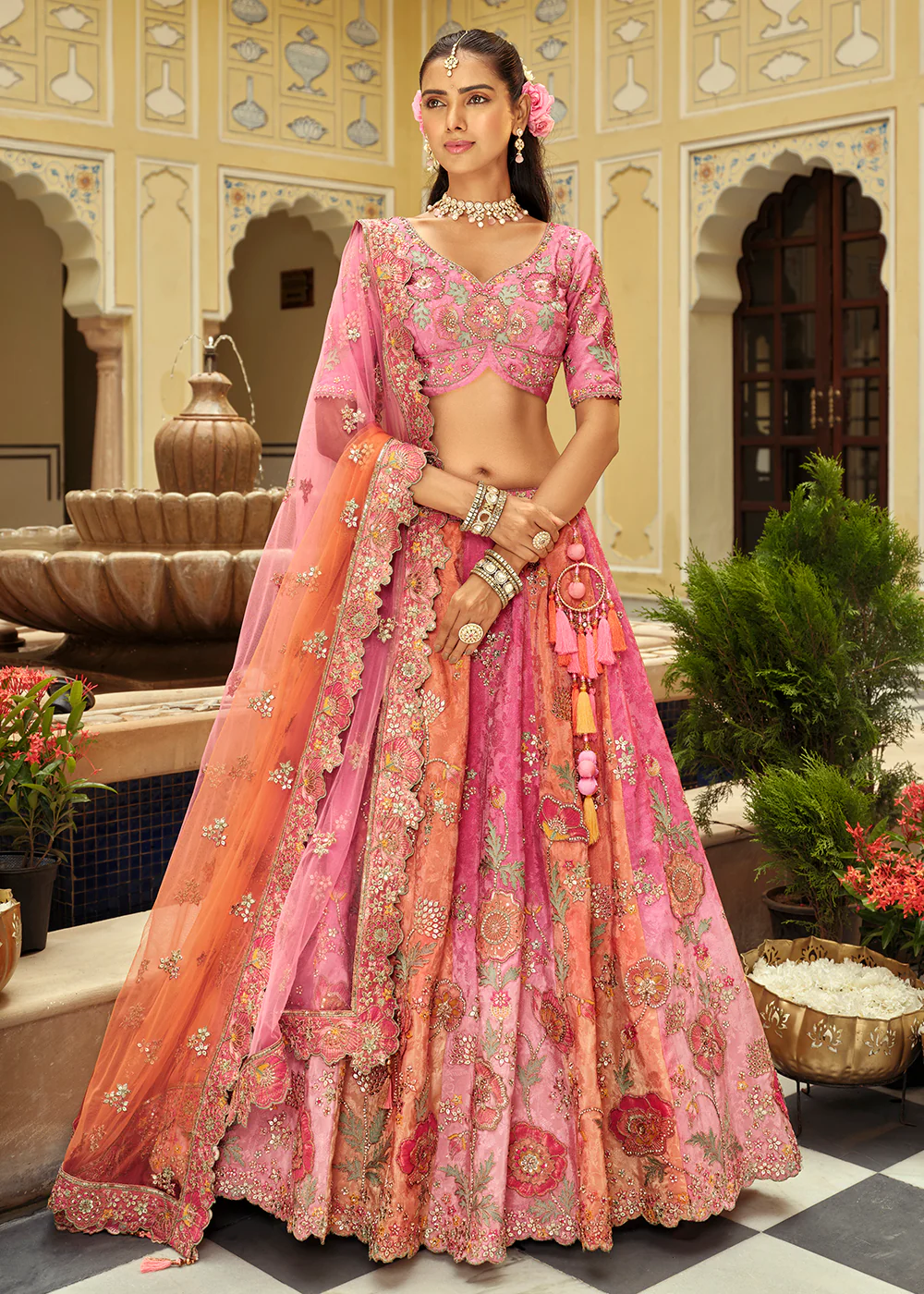 Pink Silk with Embroidered Bridal Lehenga Choli