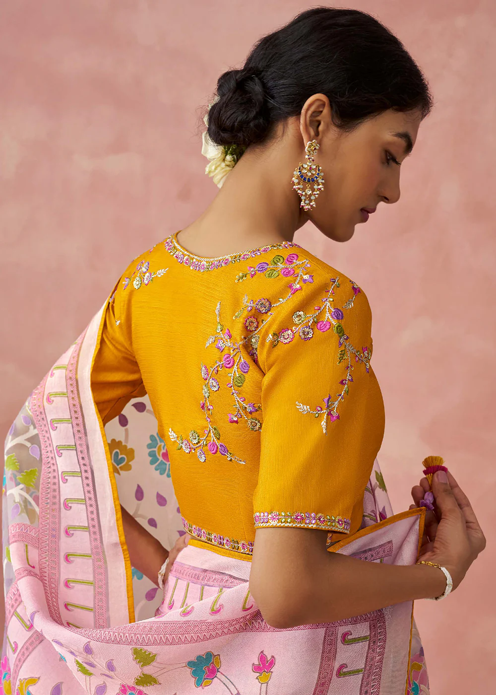 Pink Soft Brasso Organza Printed Festive Classic Saree - Image 4