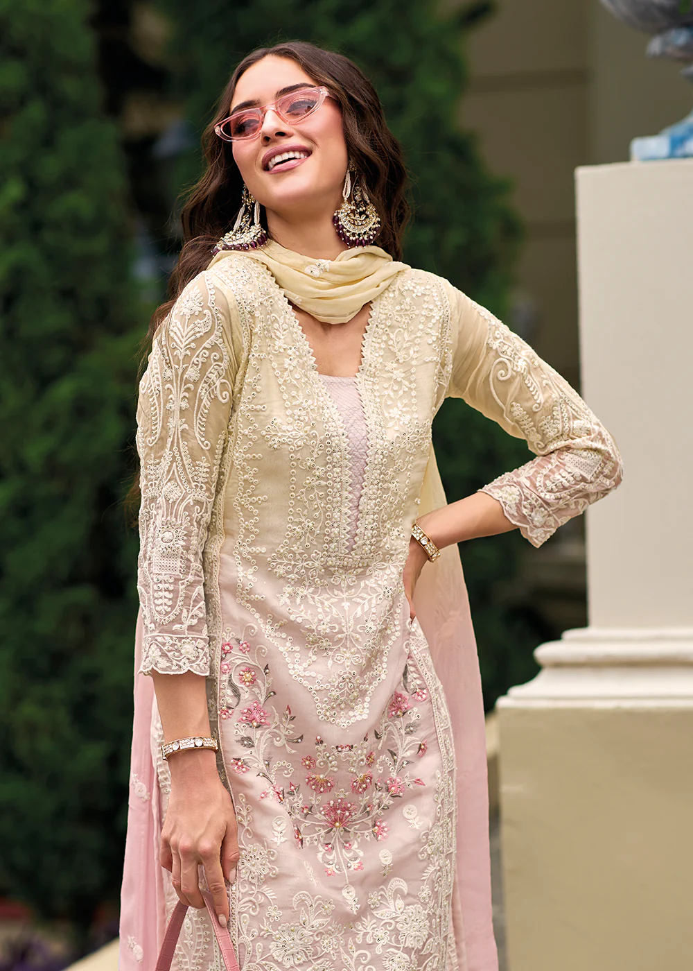 Pink Soft Organza Embroidered Designer Salwar Suit - Image 2