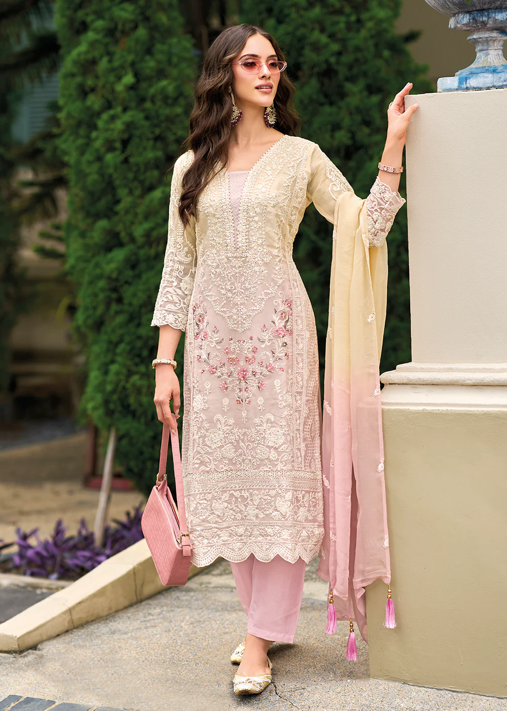 Pink Soft Organza Embroidered Designer Salwar Suit - Image 3