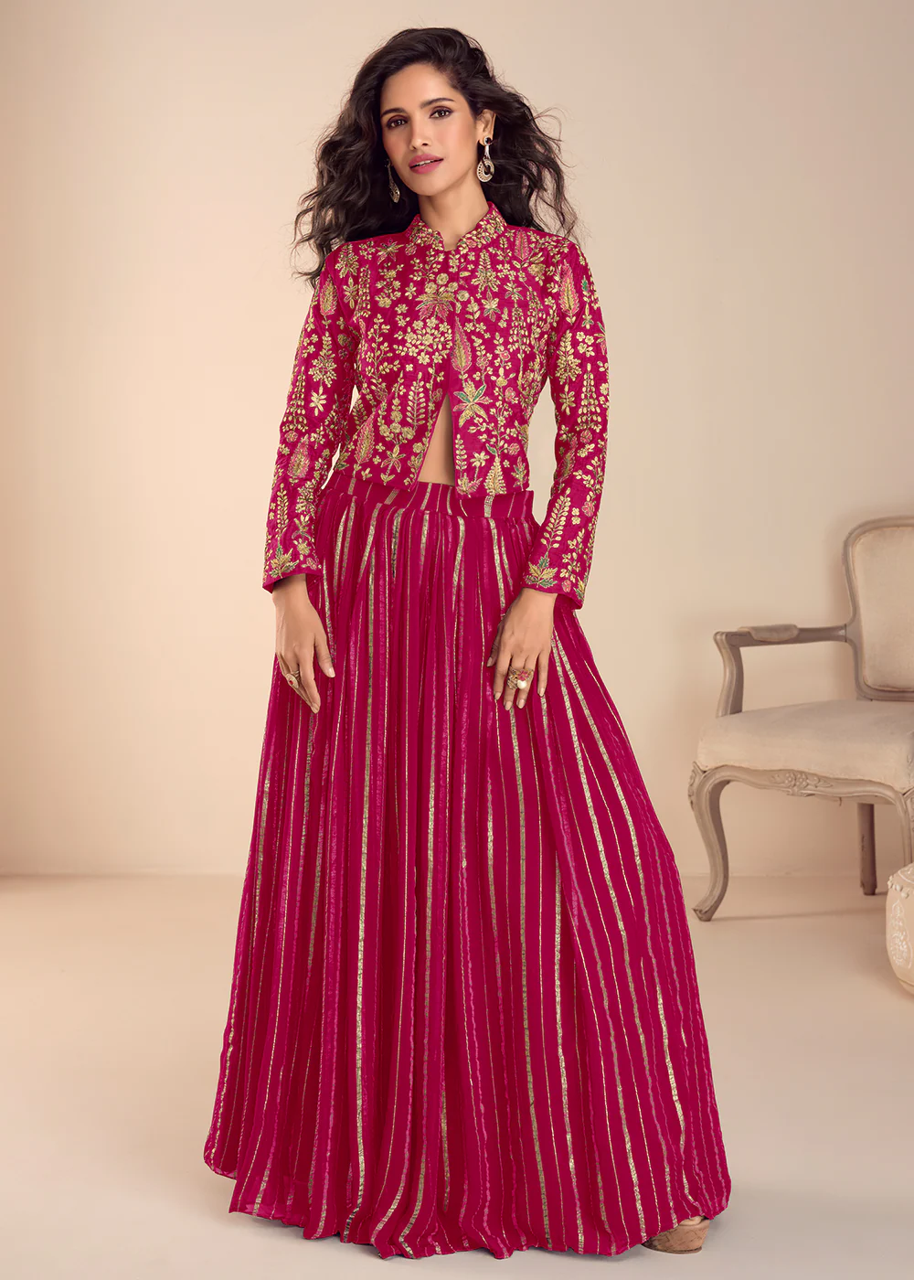 Pink Stylist Top Style Skirt Silk Indo Western Dress