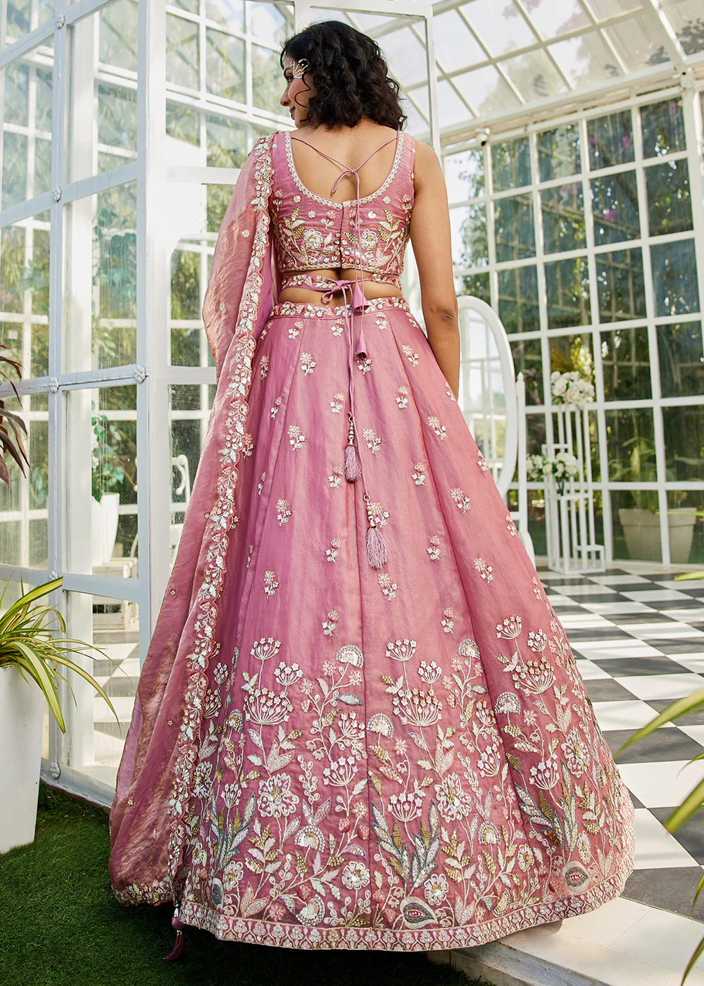 Pink Tissue Fabric Beautifully Embroidered Lehenga Choli - Image 3
