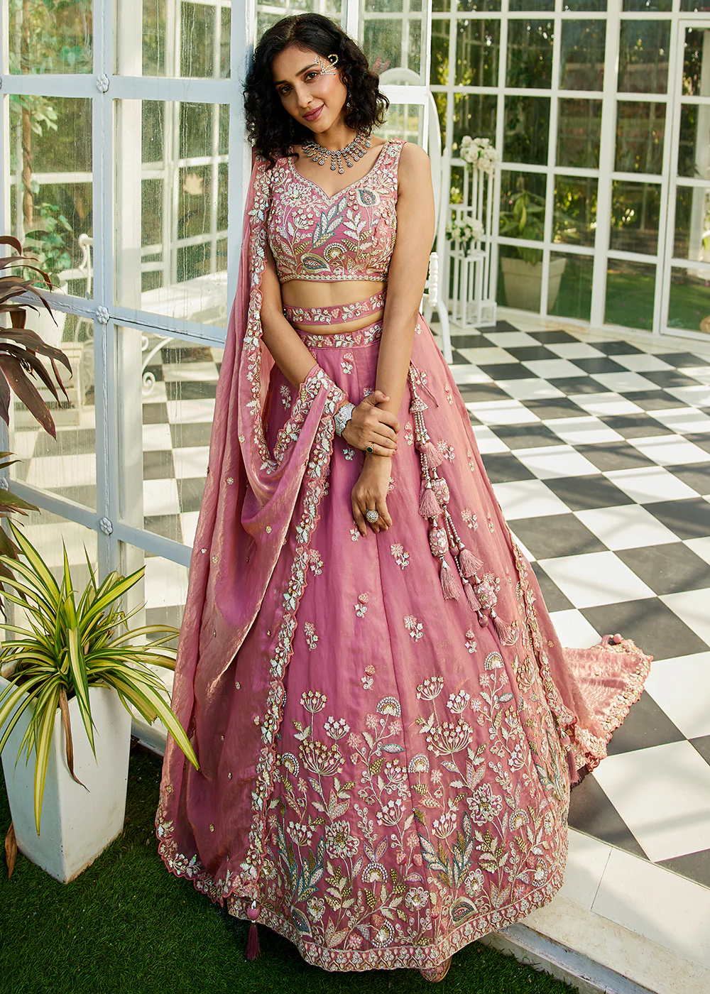 Pink Tissue Fabric Beautifully Embroidered Lehenga Choli - Image 6