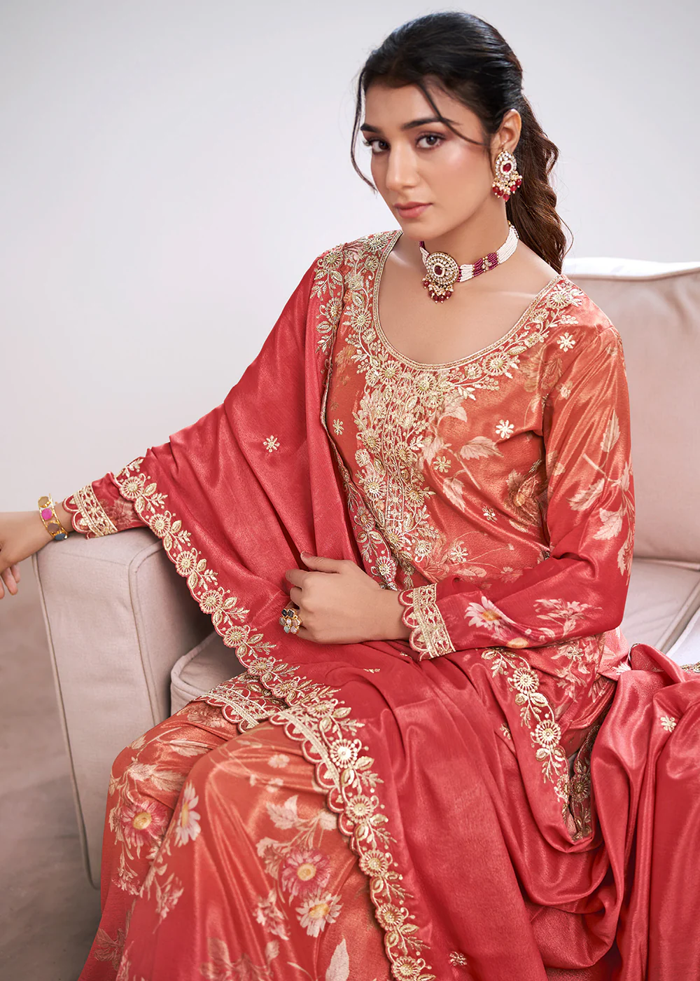 Pink Trendy Digital Printed Palazzo Suit for Wedding - Image 2