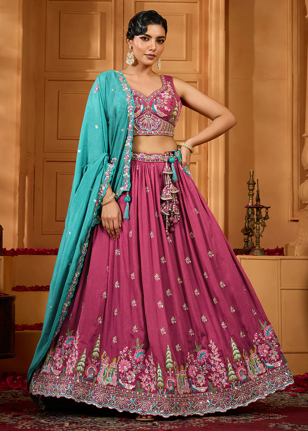 Pink Vichitra Silk Embroidered Festive Lehenga Choli