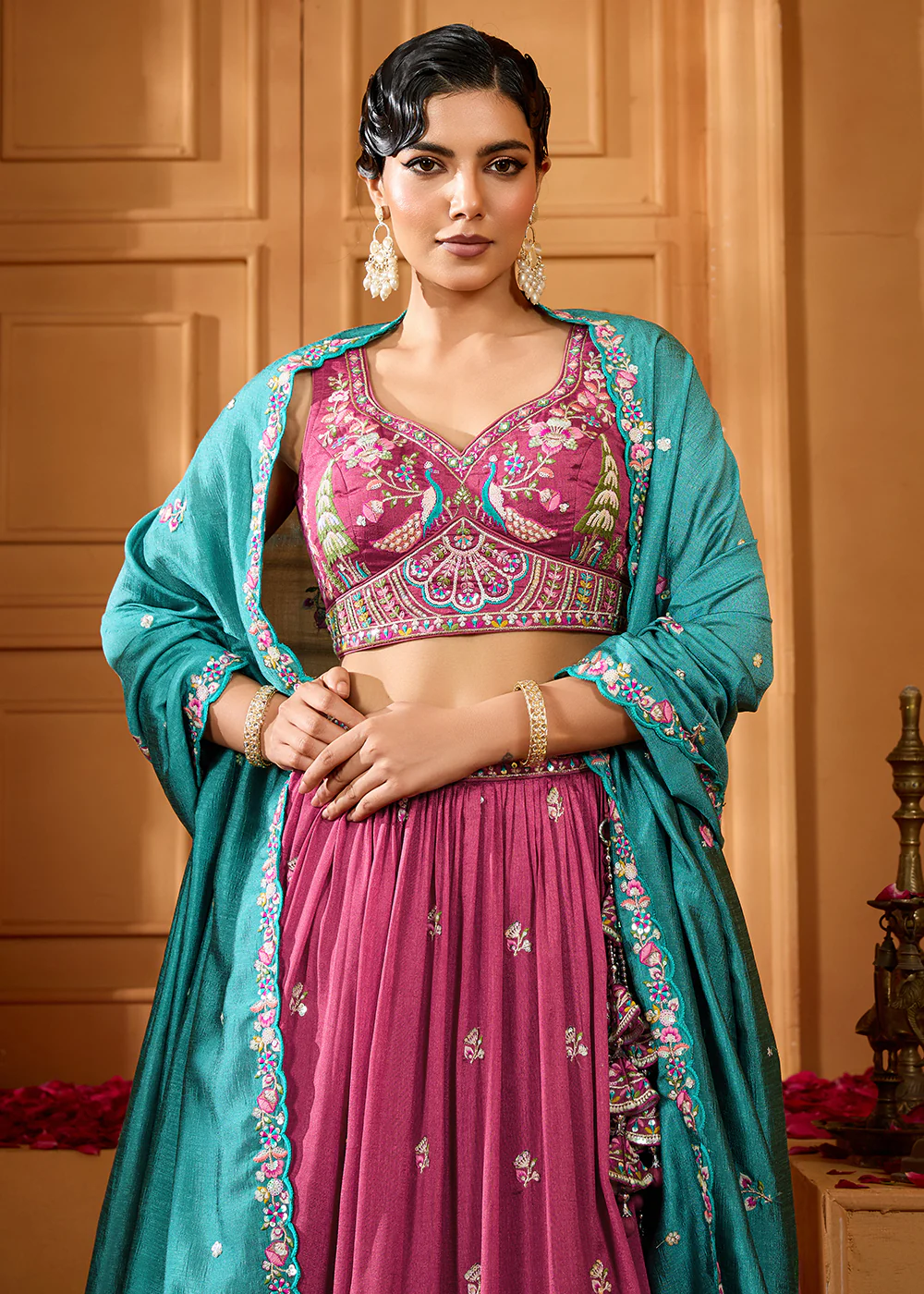 Pink Vichitra Silk Embroidered Festive Lehenga Choli - Image 2
