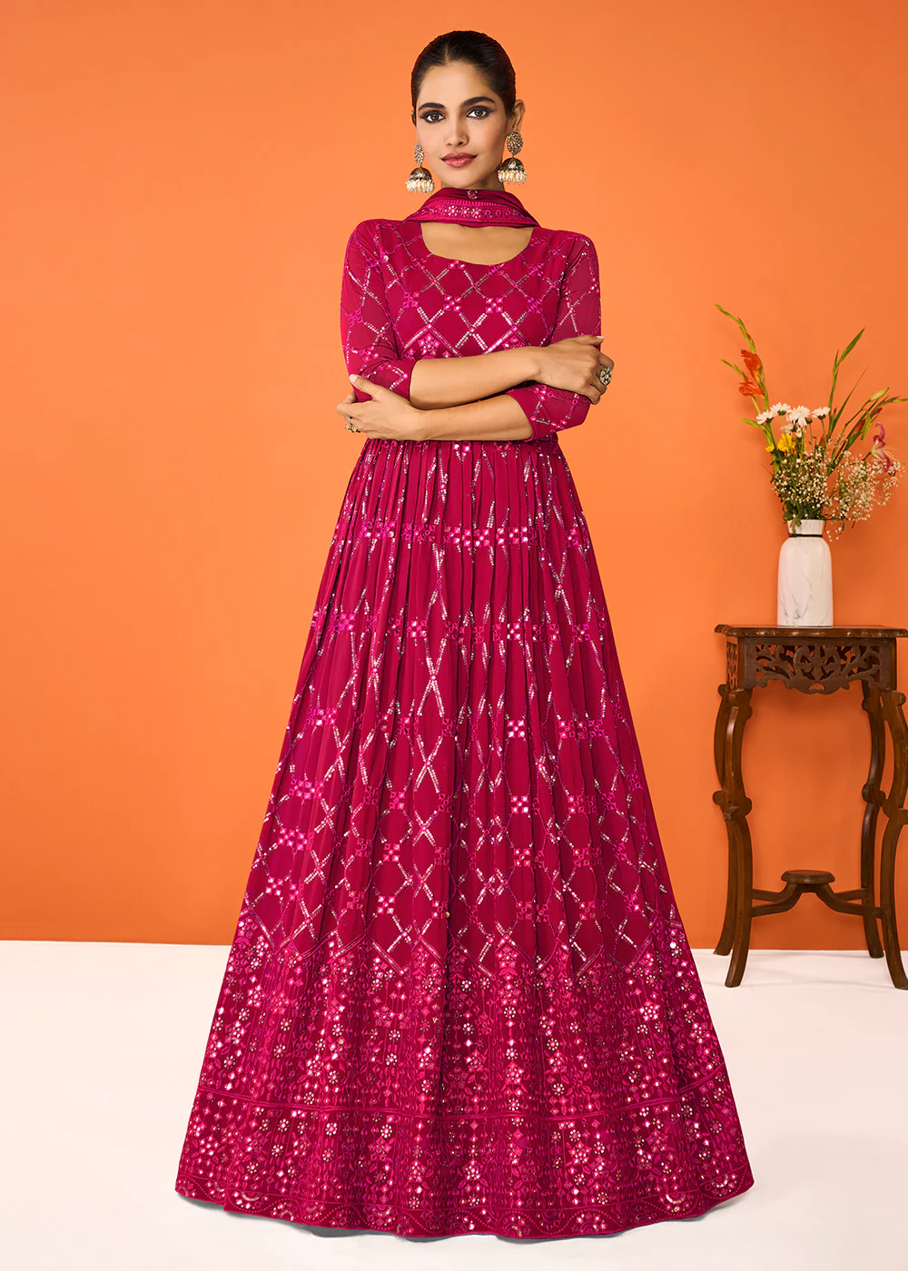 Pink Wedding Festive Special Georgette Anarkali Suit