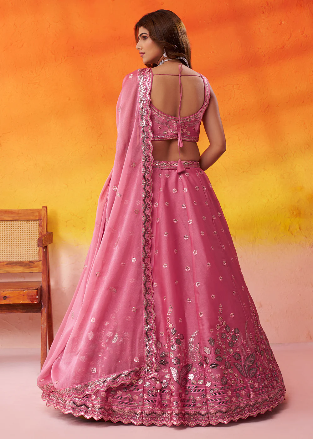 Pink Wedding Function Style Organza Lehenga Choli - Image 3