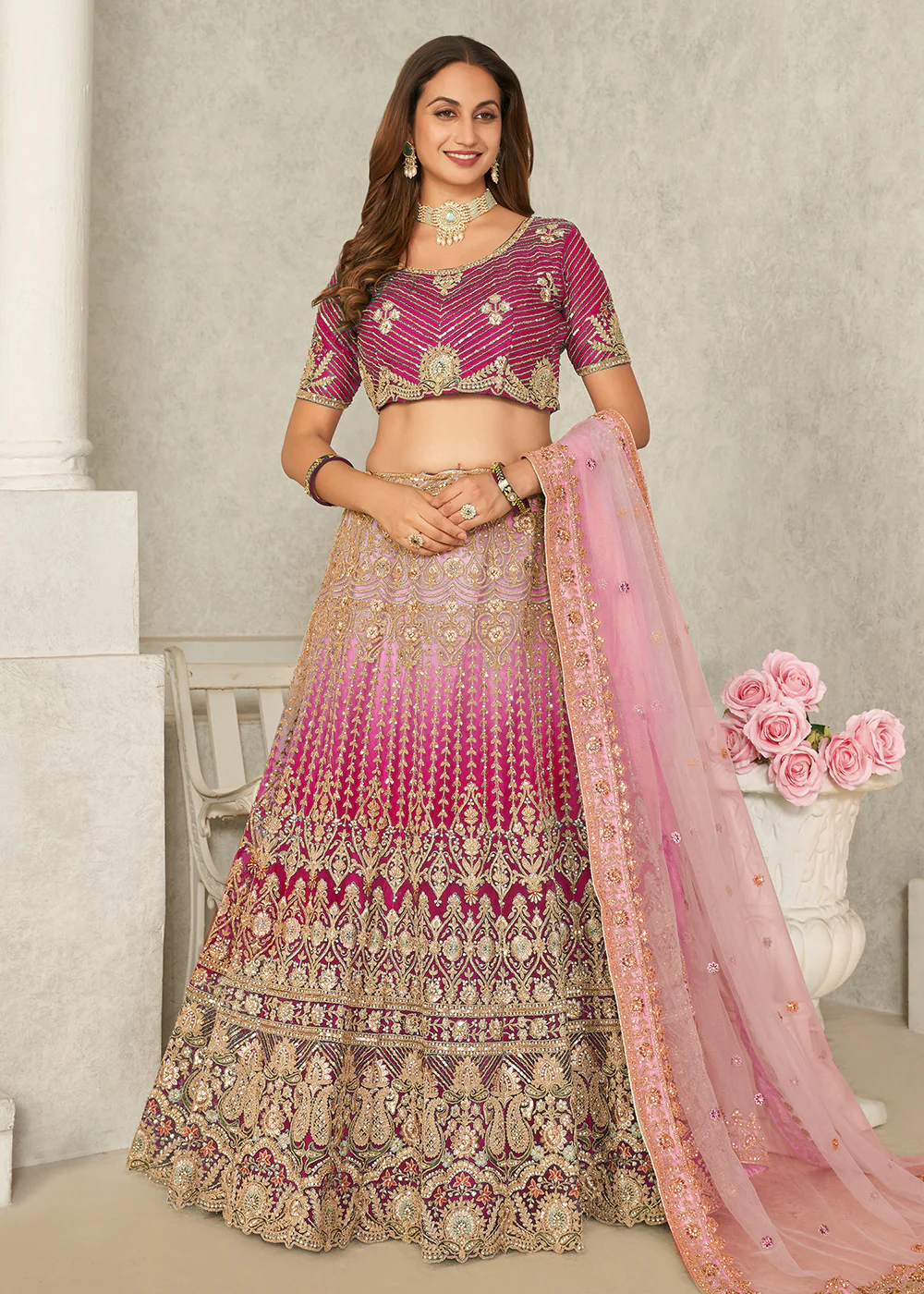 Pink Wedding Style Embroidered A Line Lehenga Choli